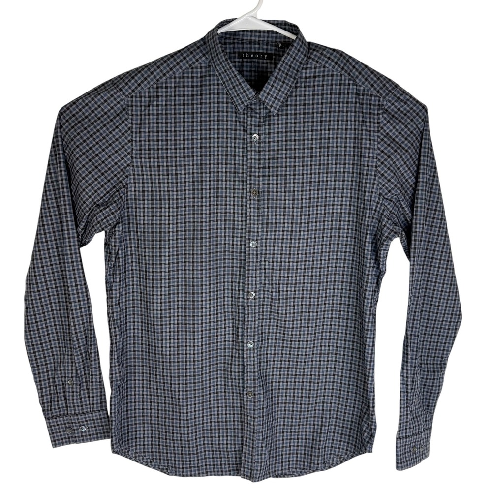 Theory Mens Zack PS Algae Multi Blue Gingham Check Button Down Shirt E0774583 L - Picture 2 of 10